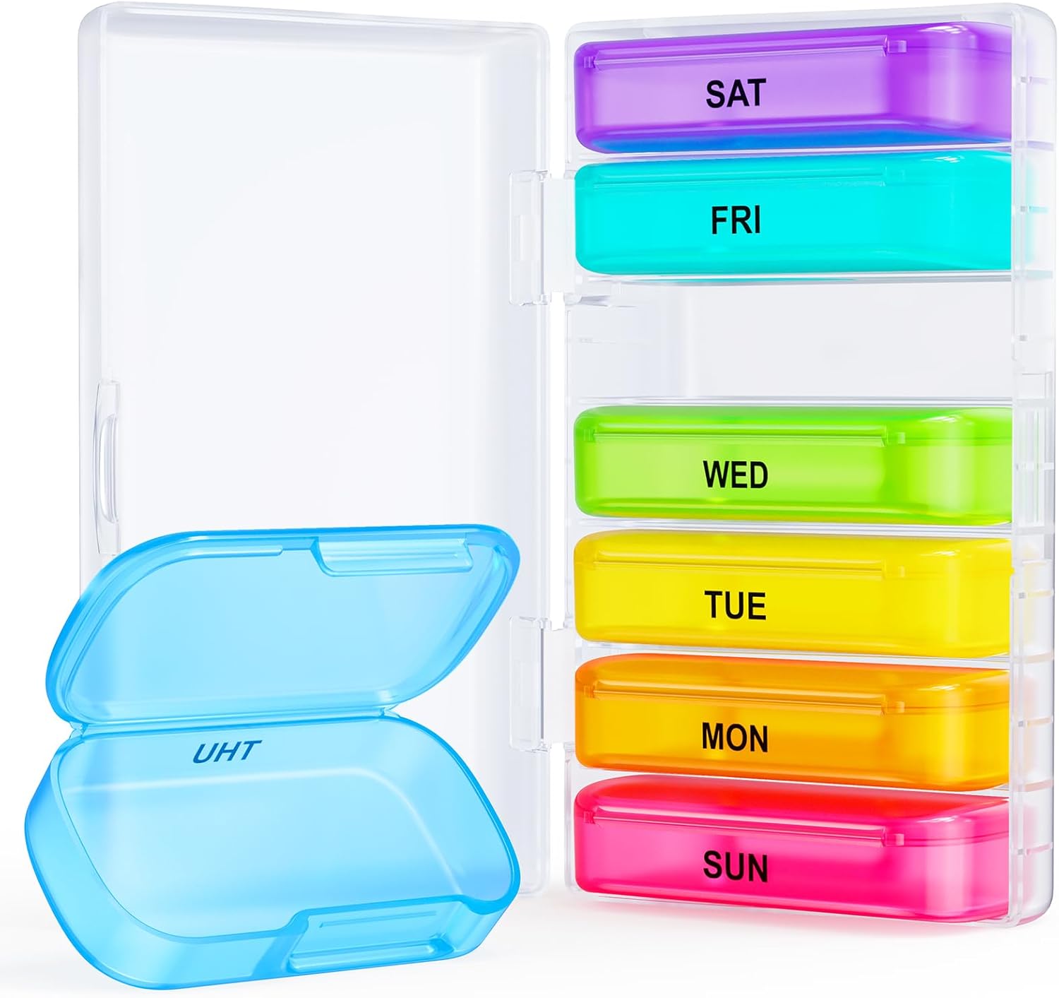 ZIKEE Paquete de 7 pastilleros extra grande, pastillero portátil para 7 días para bolsillo, bolso, pastillero semanal con diseño de doble