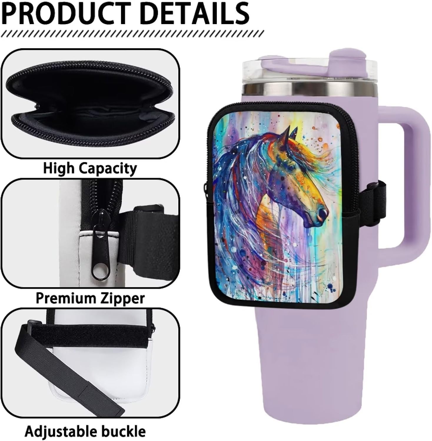 Bolsa para botella de agua, bolsa para cinturón y vaso para mujeres y hombres, Caballo de pintura colorida, Zd-6420cz90-13