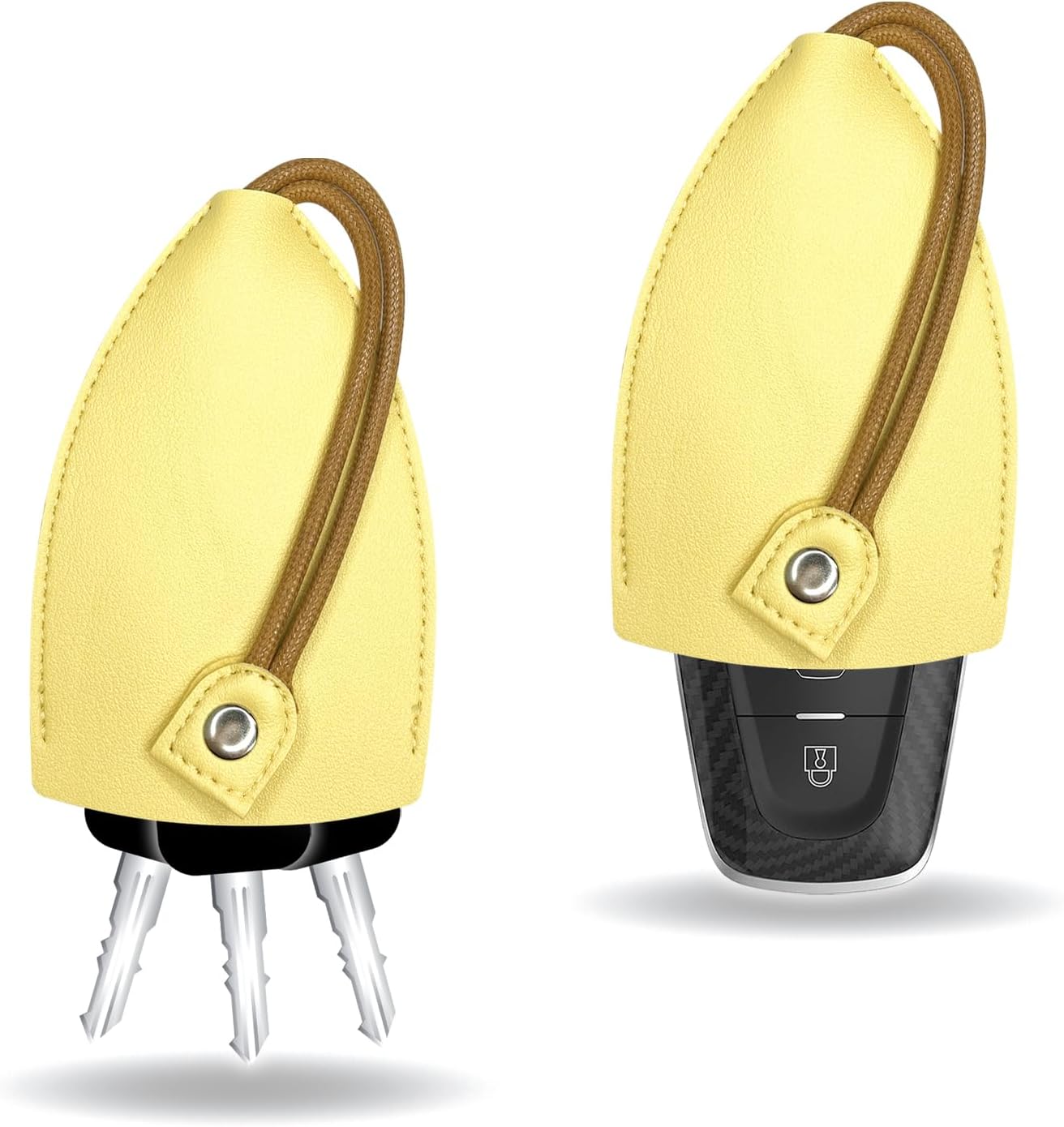 pvotawp 2 fundas creativas extraíbles para llaves, de cuero de gran capacidad, lindo protector para llavero con gancho de soporte (amarillo)