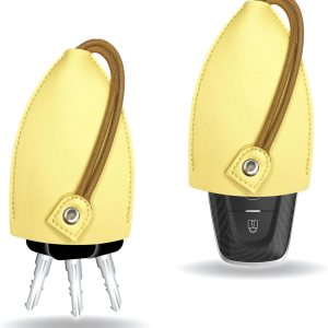 pvotawp 2 fundas creativas extraíbles para llaves, de cuero de gran capacidad, lindo protector para llavero con gancho de soporte (amarillo) pvotawp 2 fundas creativas extraíbles para llaves, de cuero de gran capacidad, lindo protector para llavero con gancho de soporte (amarillo)