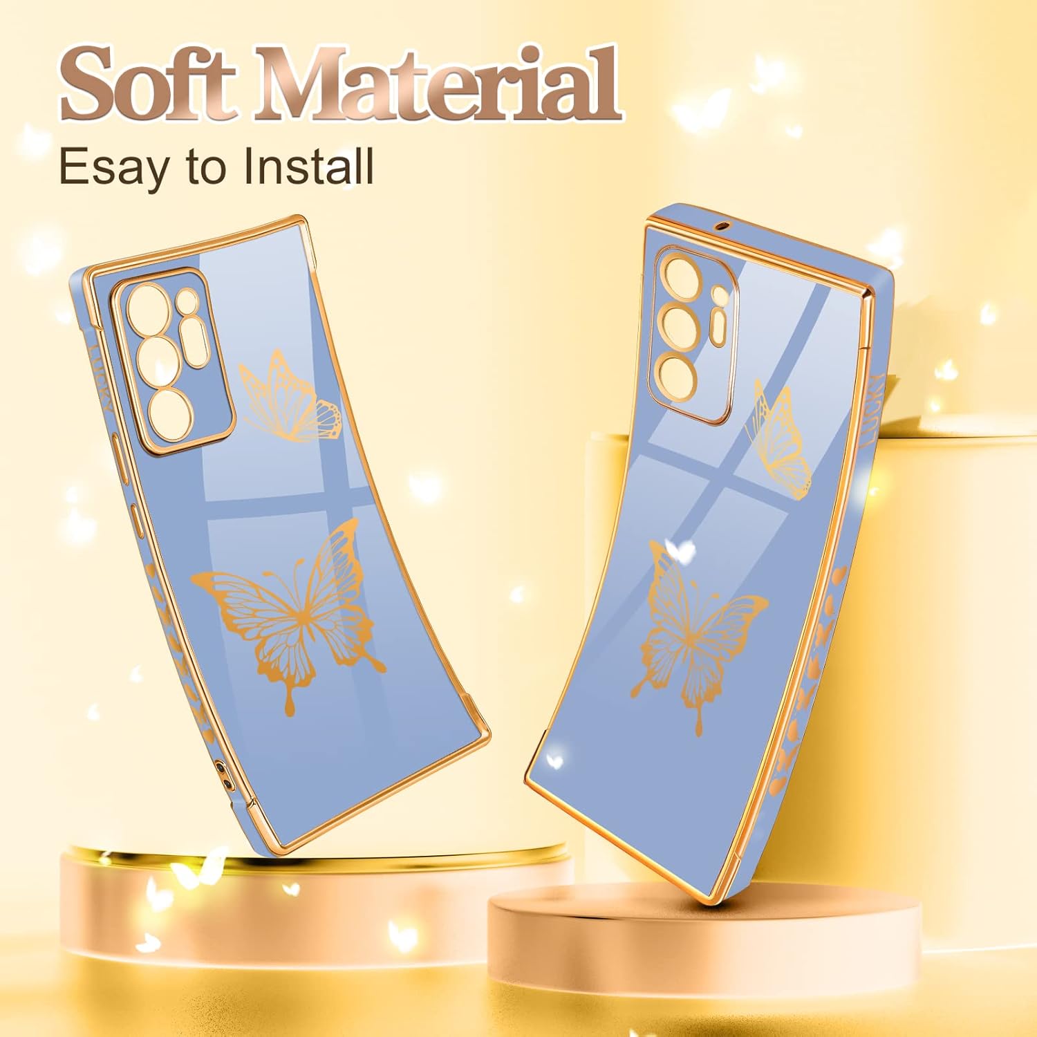 Coralogo Funda para Samsung Galaxy Note 20 Ultra con diseño de mariposas para mujeres y niñas, bonito diseño de mariposas chapado en oro azul con