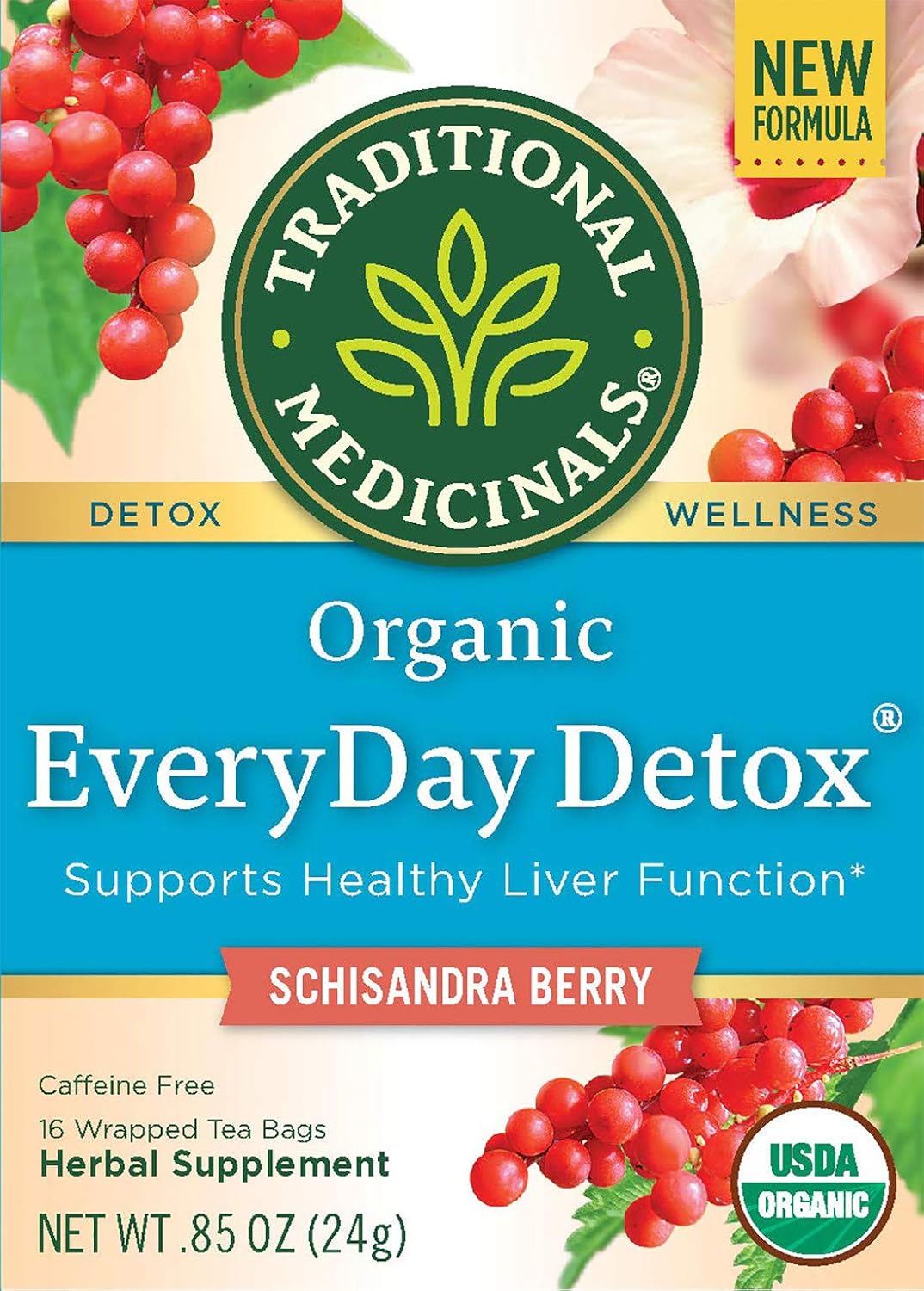 Traditional Medicinals Organic EveryDay Detox Schisandra Berry Té de hierbas, apoya la función hepática saludable, (paquete de 1)  16 bolsas de té