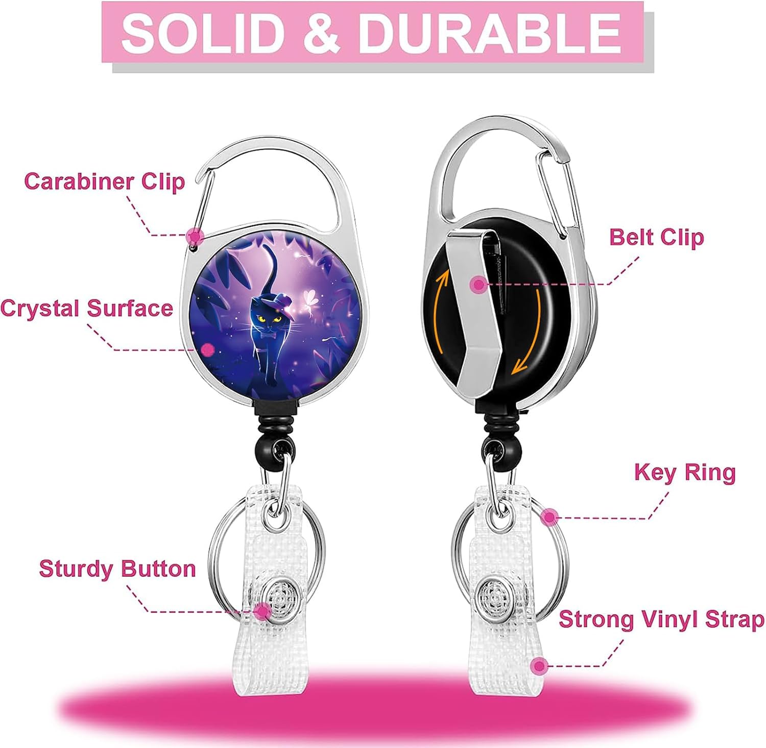 ZHENBAOLAI Carrete retráctil, soporte para insignias, resistente con clip giratorio para cinturón, clips de identificación con nombre, llavero para