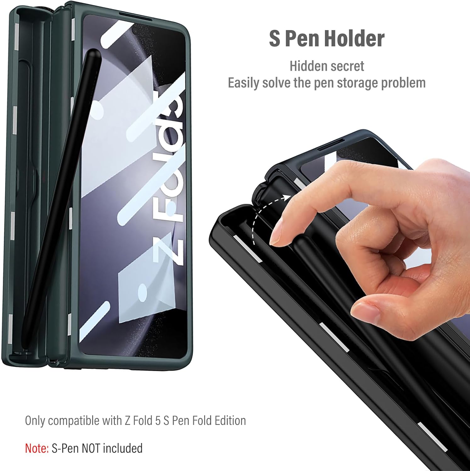 Z Fold 5 – Funda de piel sintética para Samsung Galaxy Z Fold 5, con protector de pantalla, cubierta de protección de bisagra de cuerpo completo,