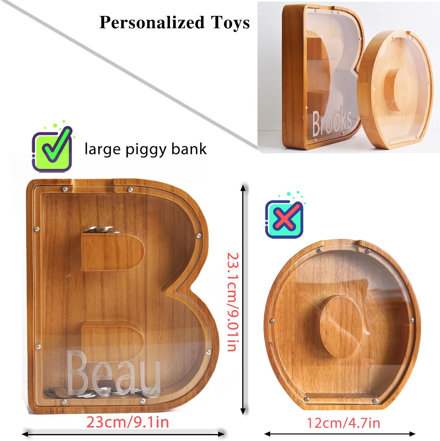 Alcancía de letras de madera grande personalizada, banco de letras para niños, personalizado con nombre personalizado, se puede utilizar como regalo