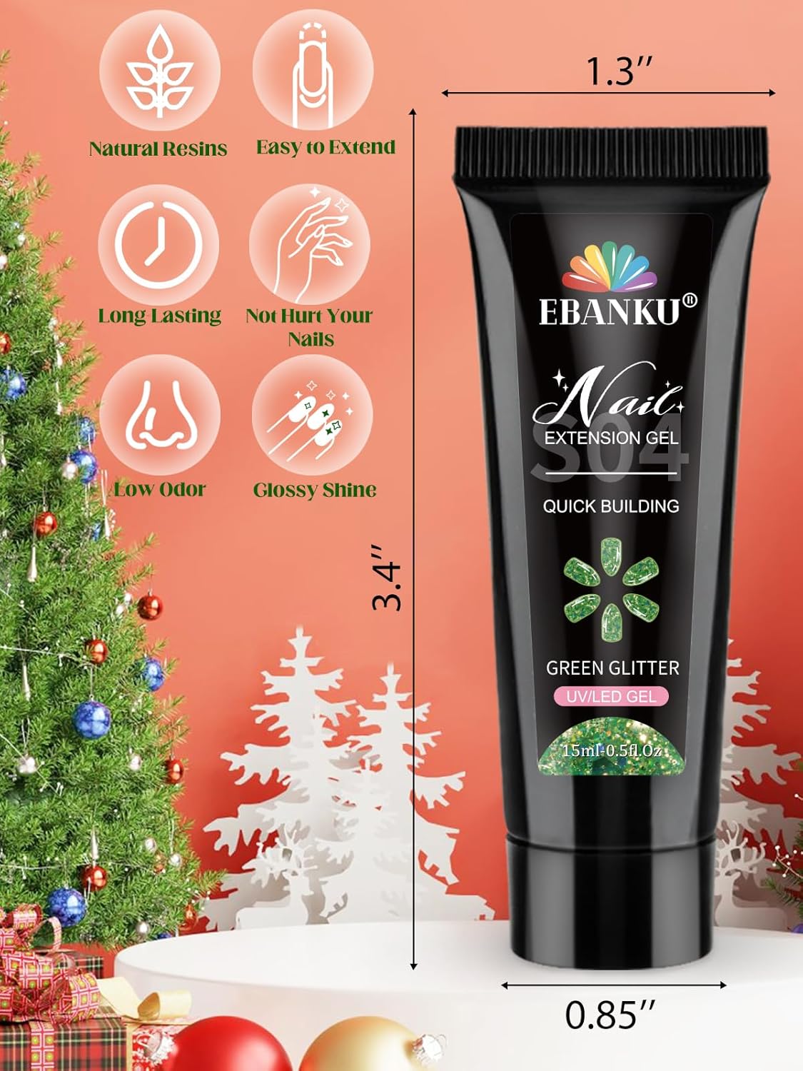EBANKU – Kit de gel de extensión de uñas de poliéster de 6 colores, blanco, verde, rojo, purpurina, dorado, colores clásicos, día de San Valentín,
