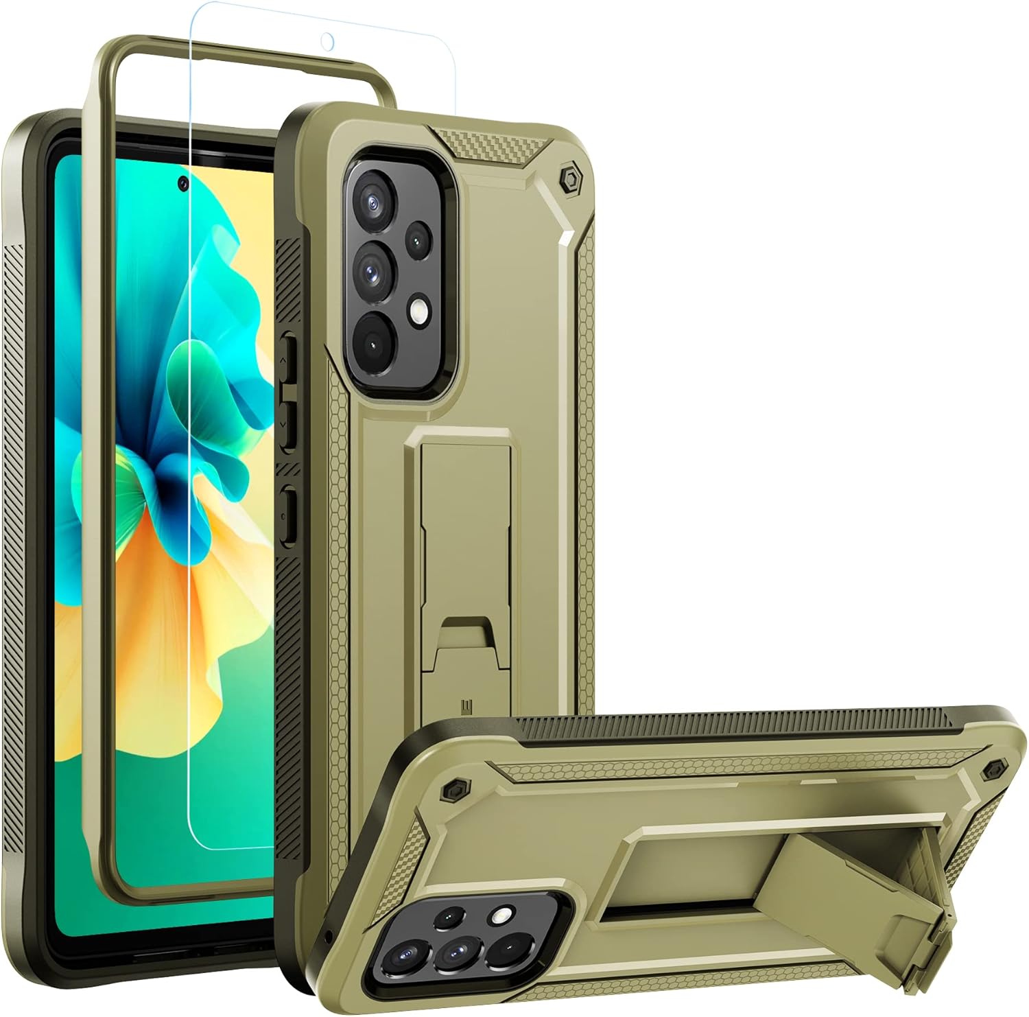 URBANITE Funda para Samsung Galaxy A53 5G, grado militar, resistente, a prueba de golpes, con protector de pantalla de vidrio templado, soporte
