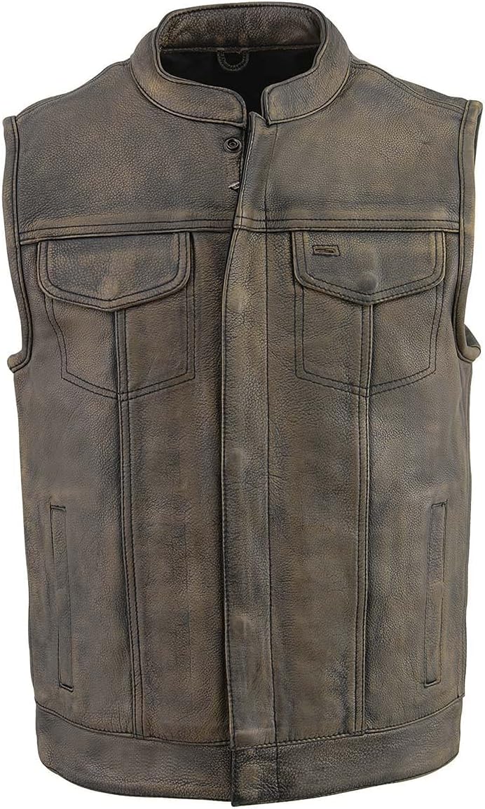 Milwaukee Leather Chaleco de cuero para motocicleta estilo club para hombre, Mlm3510-negroBeige