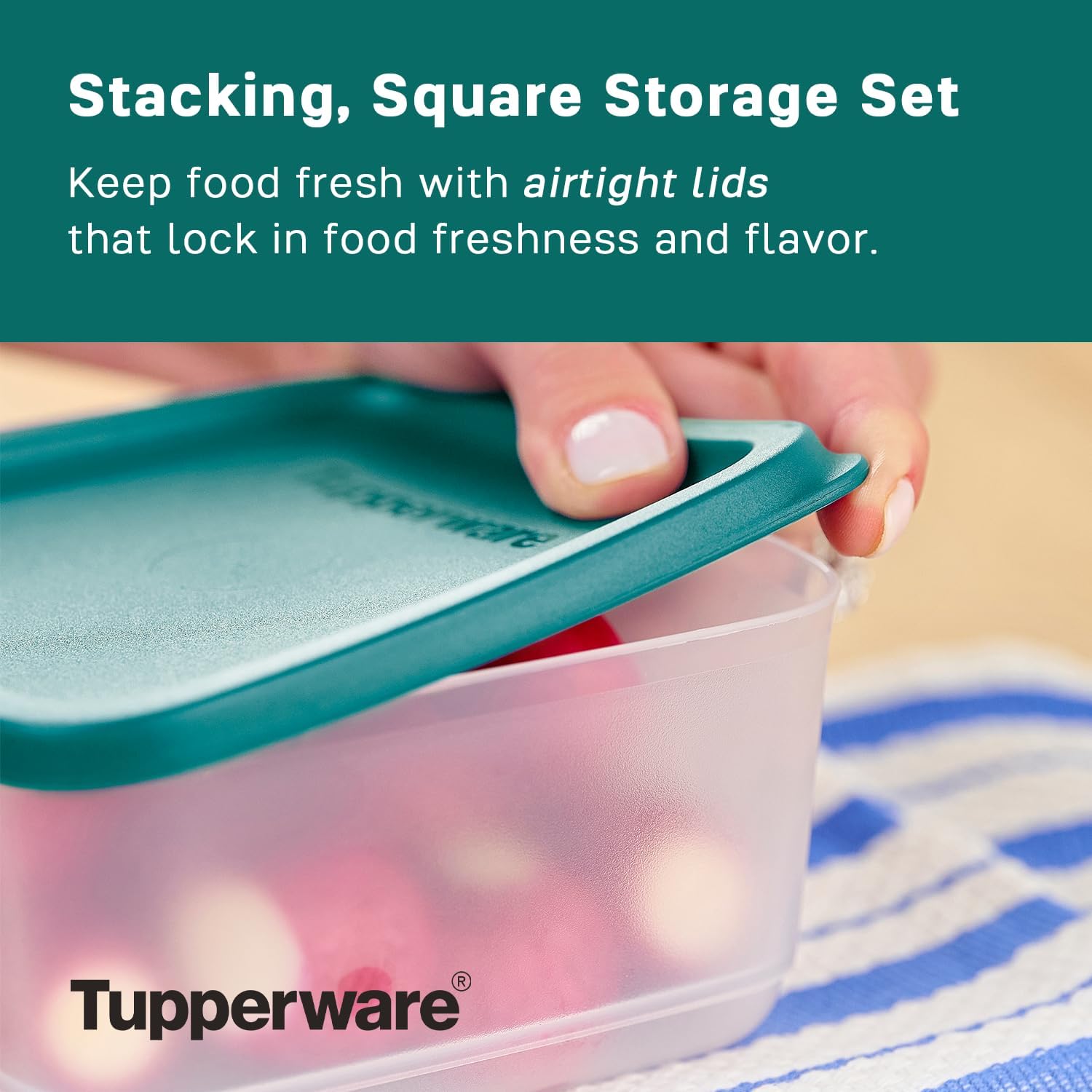 Tupperware Juego de almacenamiento cuadrado apilable, apto para lavavajillas y sin bisfenol A (BPA), (6 recipientes transparentes + 6 tapas de