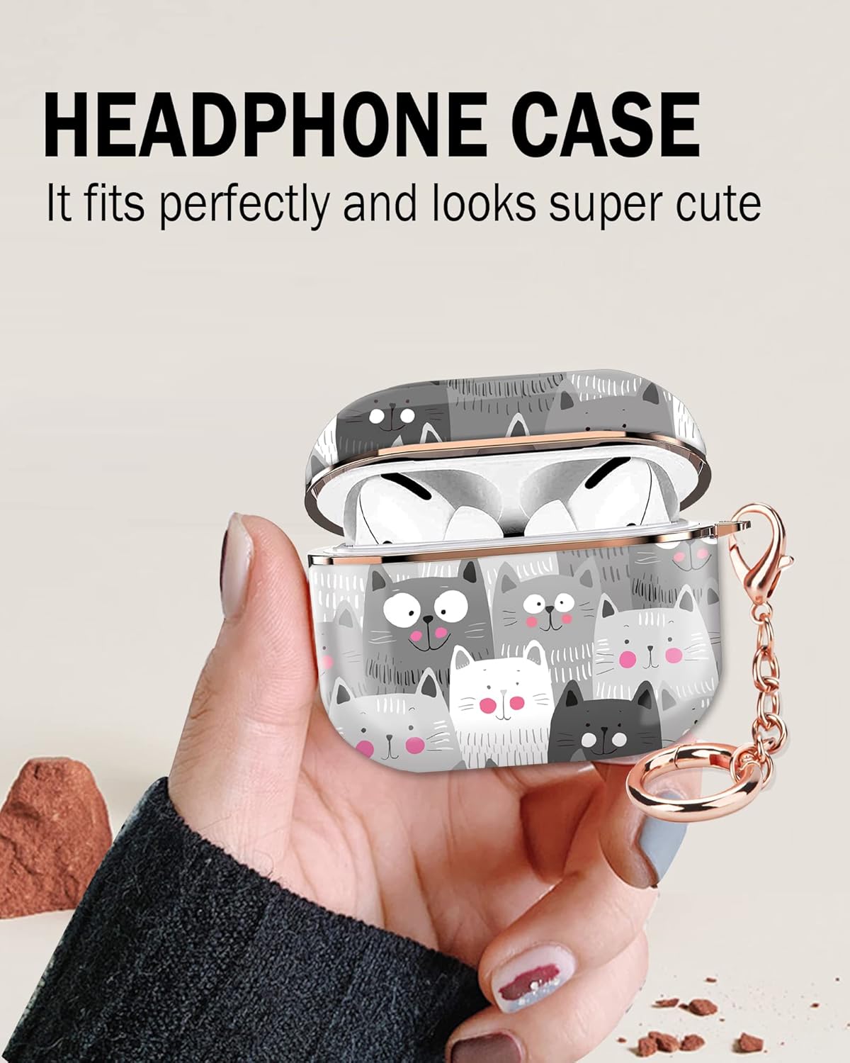 ZEKICE Funda para Airpod Pro 2 para Airpod Pro de 2 generación, a prueba de golpes, con llavero de oro rosa para niñas, mujeres y hombres (gatos