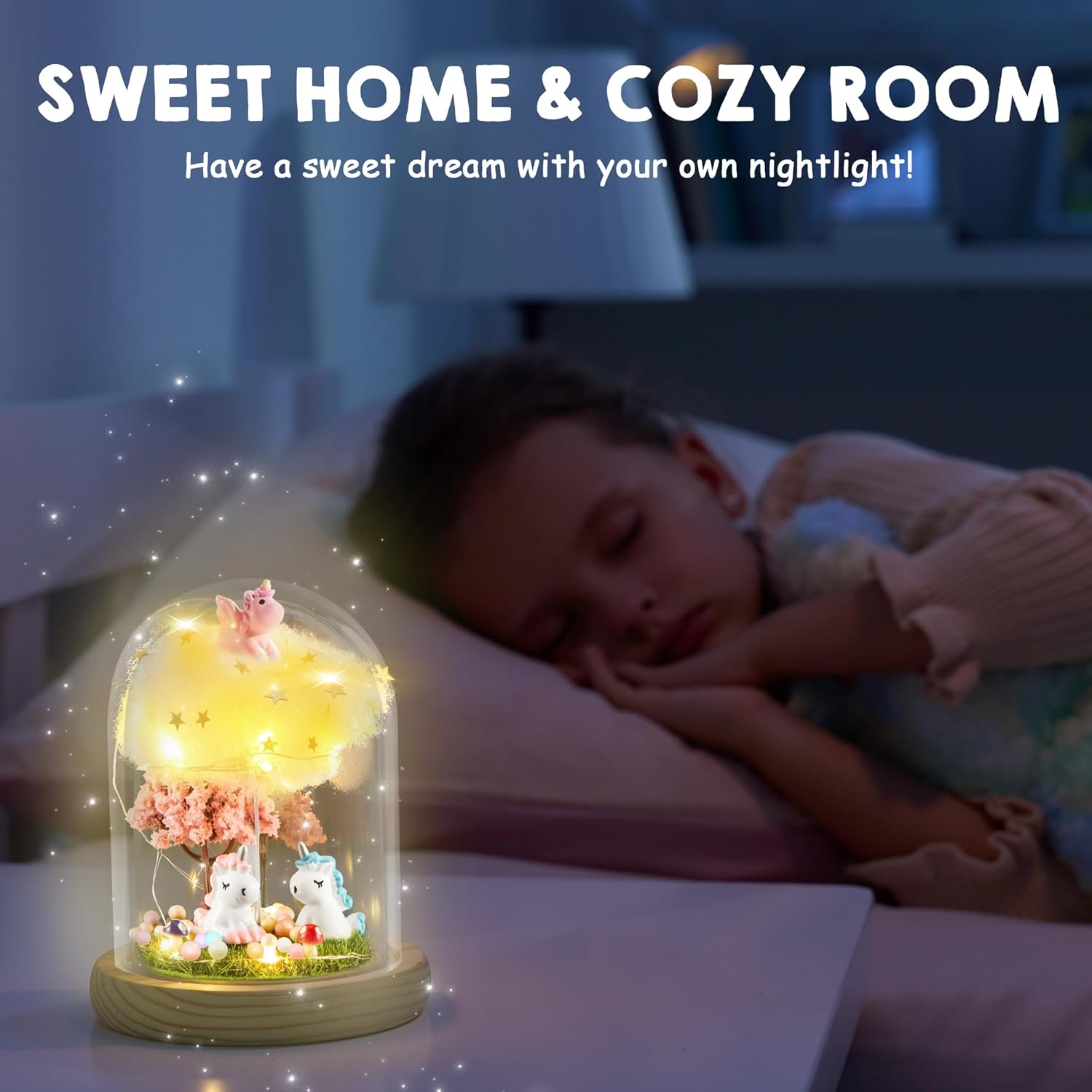 JOYIN Luz nocturna de unicornio de 2 capas, regalos de manualidades de cumpleaños para niñas y niños, kit de terrario de unicornios para niños,