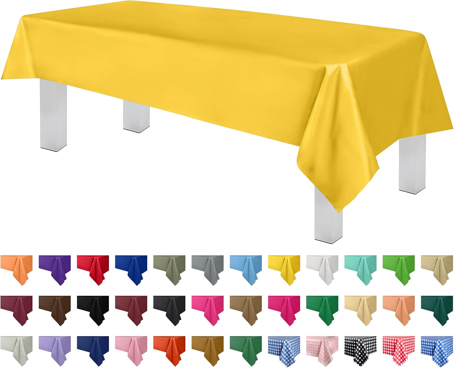 Mantel de plástico de alta calidad – 54in. x 108 pulgadas. Grandipity – Mantel rectangular (6 y 12 unidades), Amarillo