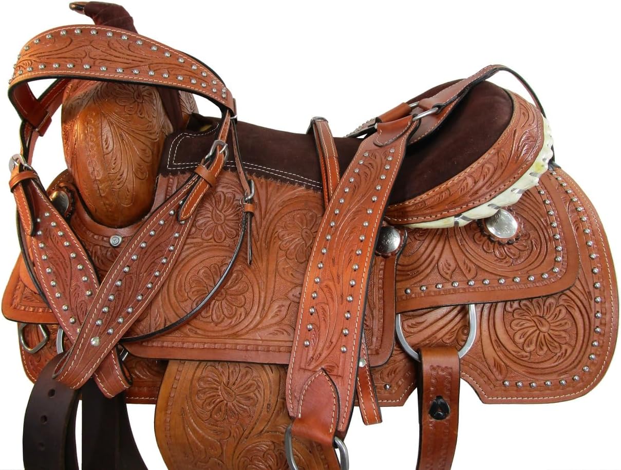 Western Trail Saddle Pleasure Horse Floral Tooled Cowboy TACK Set 15 16 17 18