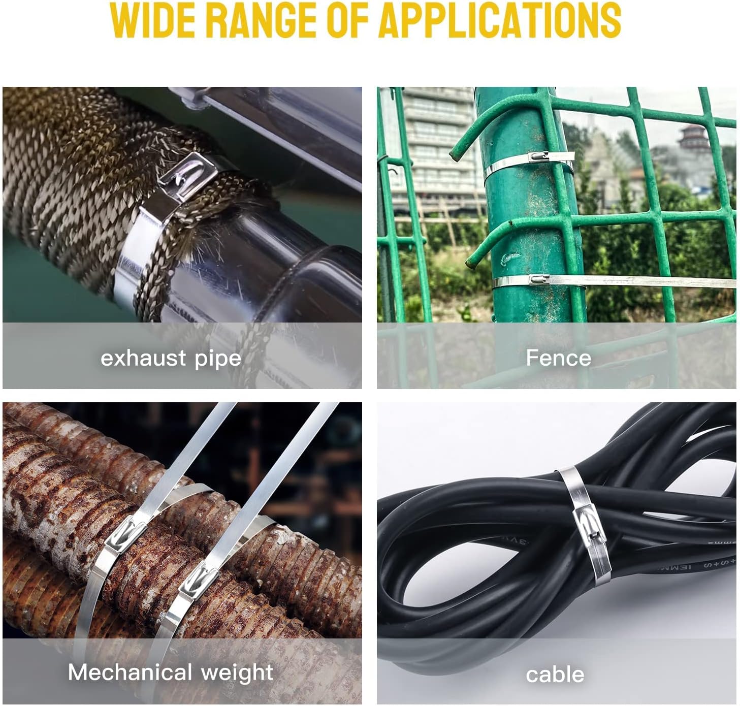 100 bridas de acero inoxidable vienen con herramientas de corte, tijeras de corte de metal para cortar bridas de cables de acero inoxidable,