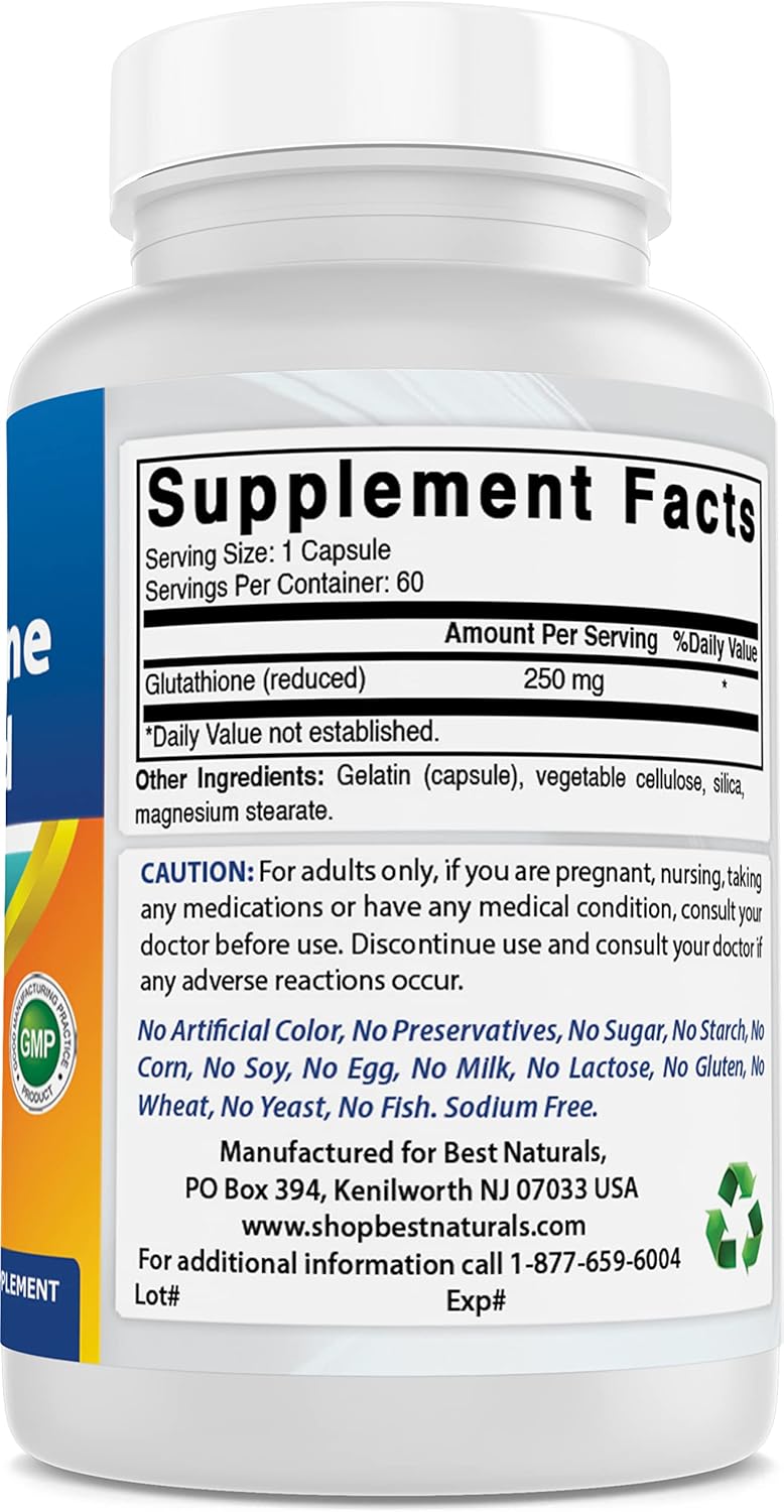 Best Naturals L-Glutatión 250 mg 60 Cápsulas