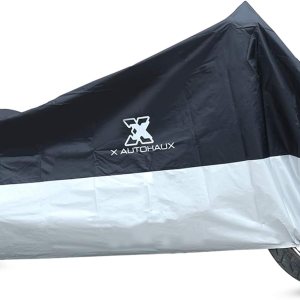 X AUTOHAUX Funda para motocicleta XL, color negro, plateado, impermeable, para exteriores, protector de polvo y lluvia X AUTOHAUX Funda para motocicleta XL, color negro, plateado, impermeable, para exteriores, protector de polvo y lluvia