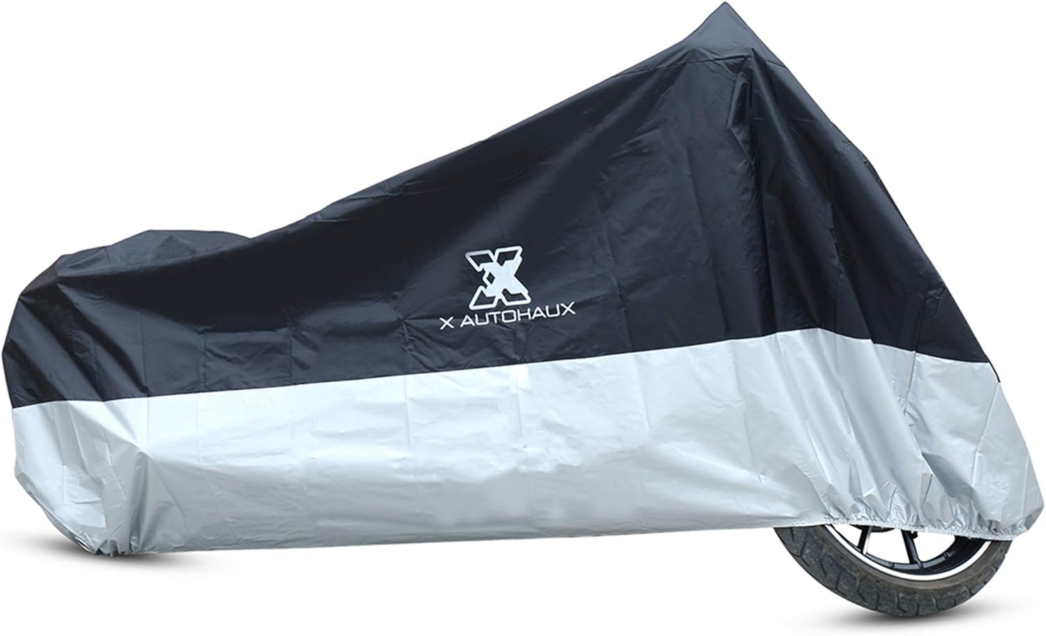 X AUTOHAUX Funda para motocicleta XL, color negro, plateado, impermeable, para exteriores, protector de polvo y lluvia