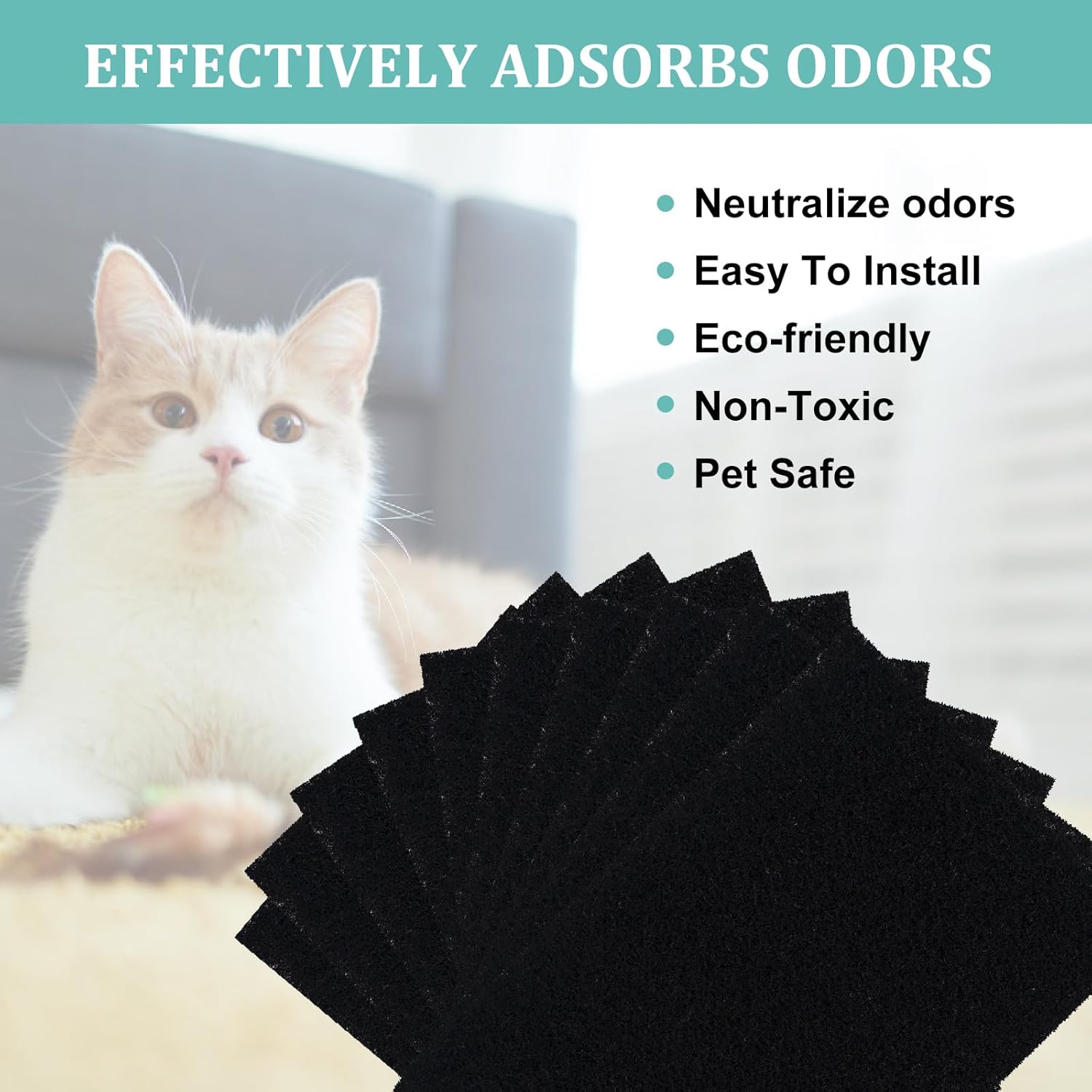 Paquete de 10 filtros de carbón para caja de arena para gatos Van Ness, filtros de olor de carbono para Pureness F6, filtro de aire de zeloita de