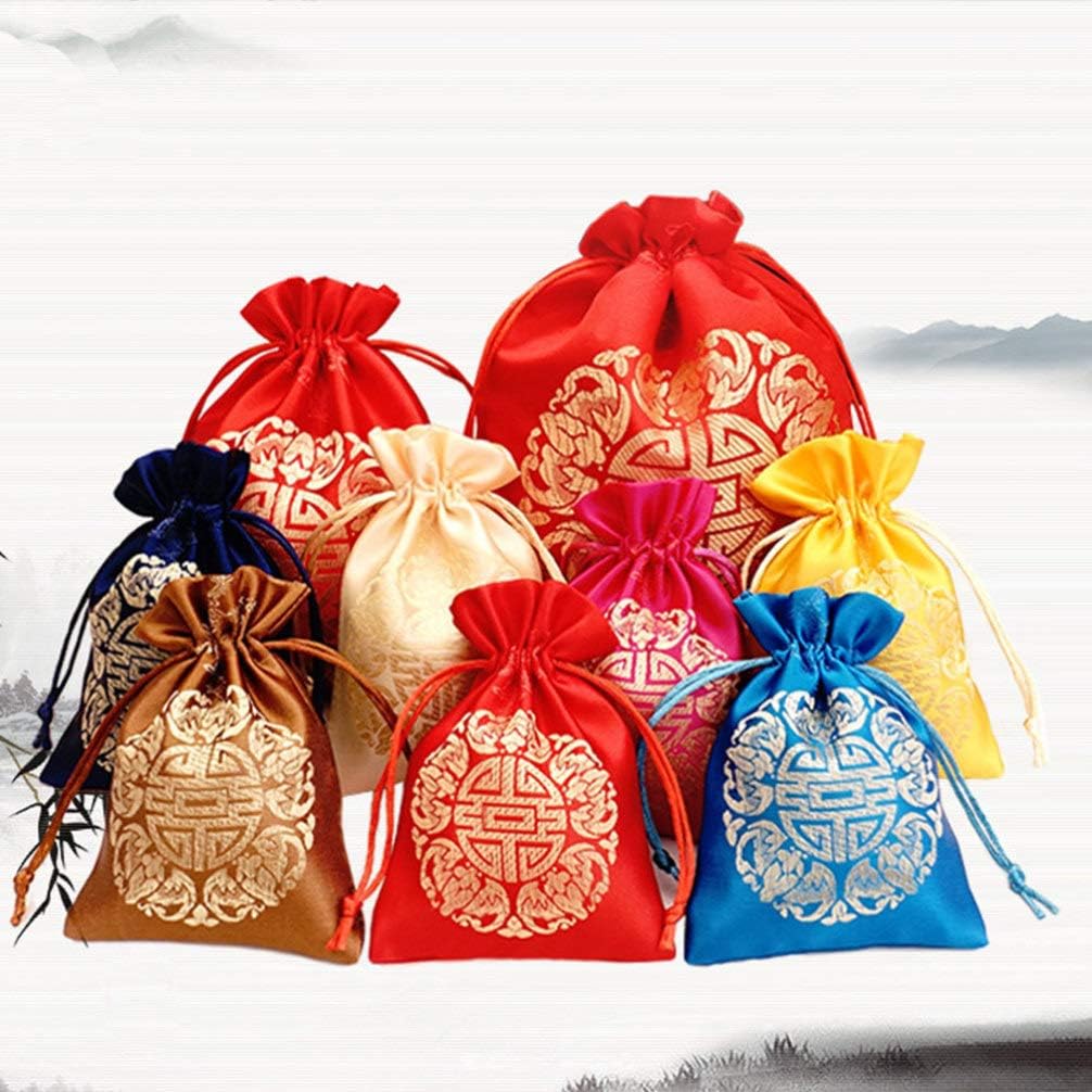 TENDYCOCO Good Fortune – Bolsa roja china de seda china, bolsas de regalo de la fortuna de la suerte, bolsa con cordón para joyas, bolsas para