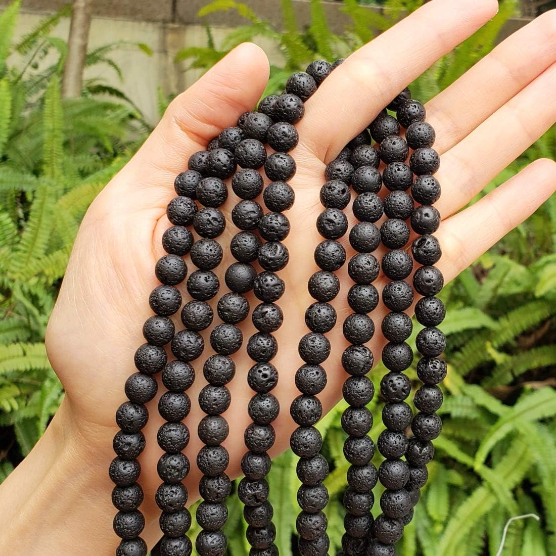 Adabele GY18-6 – 2 hebras de piedras preciosas curativas de roca volcánica negra natural de lava volcánica de 0.236 pulgadas, cuentas de piedra