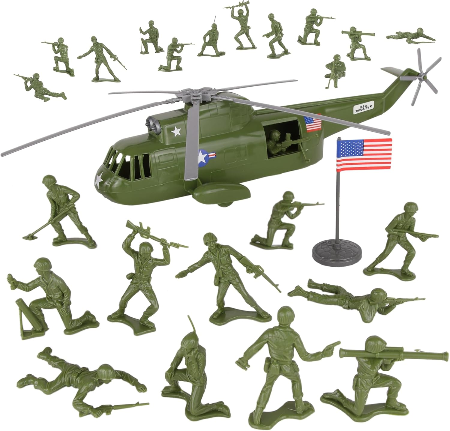 TimMee – Juego de helicópteros de plástico para hombre, color verde OD 26 piezas, fabricado en Estados Unidos