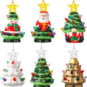 Umigy Mini árbol de Navidad de cerámica de 4.5 pulgadas con luces, adorno vintage nostálgico LED de cerámica para mesa, escritorio, decoración Umigy Mini árbol de Navidad de cerámica de 4.5 pulgadas con luces, adorno vintage nostálgico LED de cerámica para mesa, escritorio, decoración