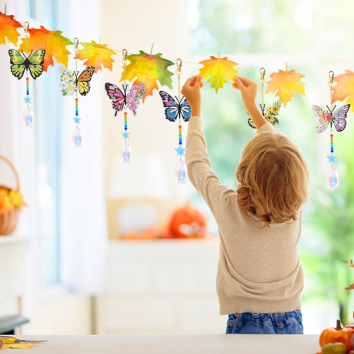 8 piezas de pinturas de diamantes de mariposa, atrapasoles de doble cara, pinturas de diamantes 3D de doble cara, pintura de campanilla de viento