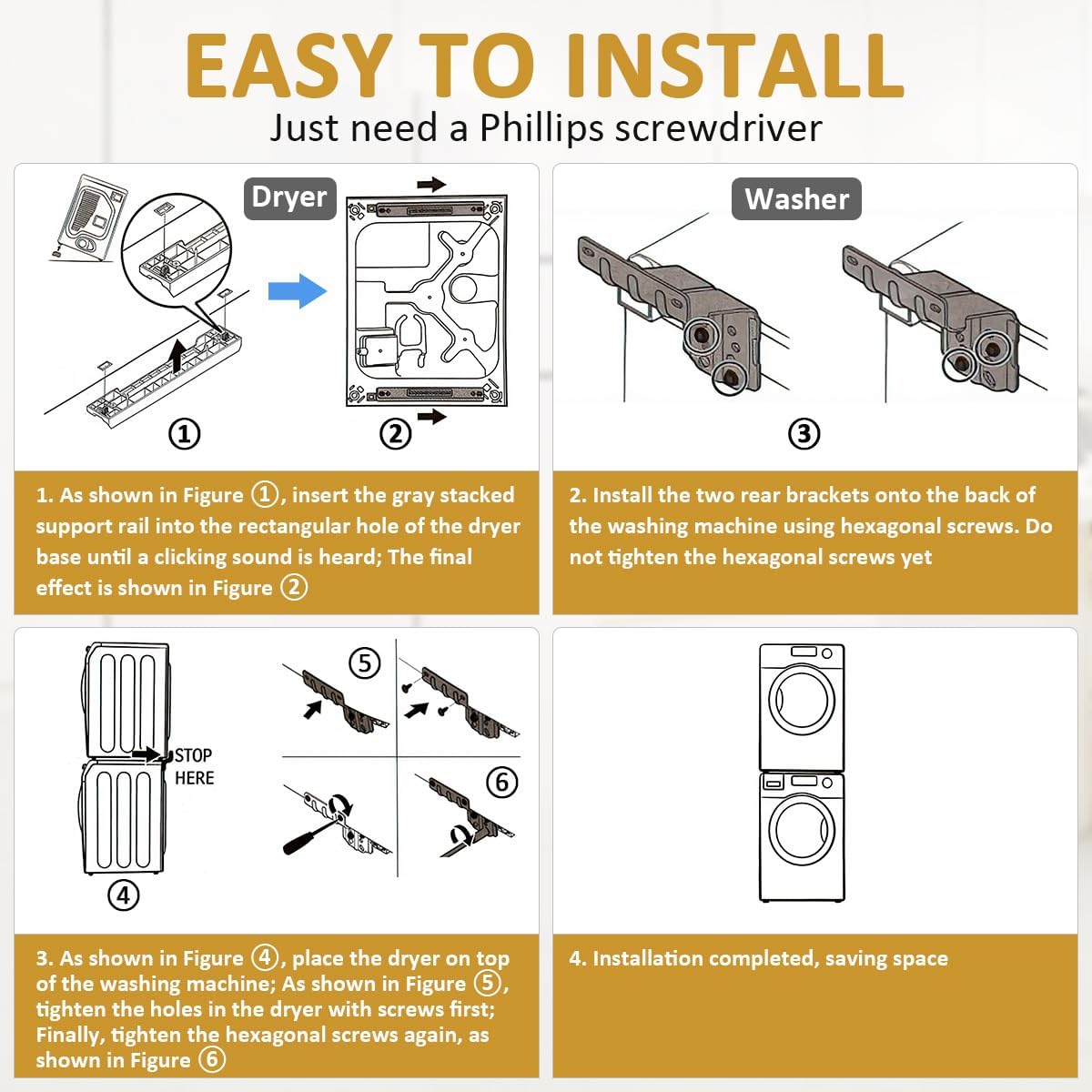 WKZO Skk-7a Skk 8k – Kit de apilamiento de secadora para lavadoras y secadoras Samsung de carga frontal de 27 pulgadas, el kit de apilamiento de