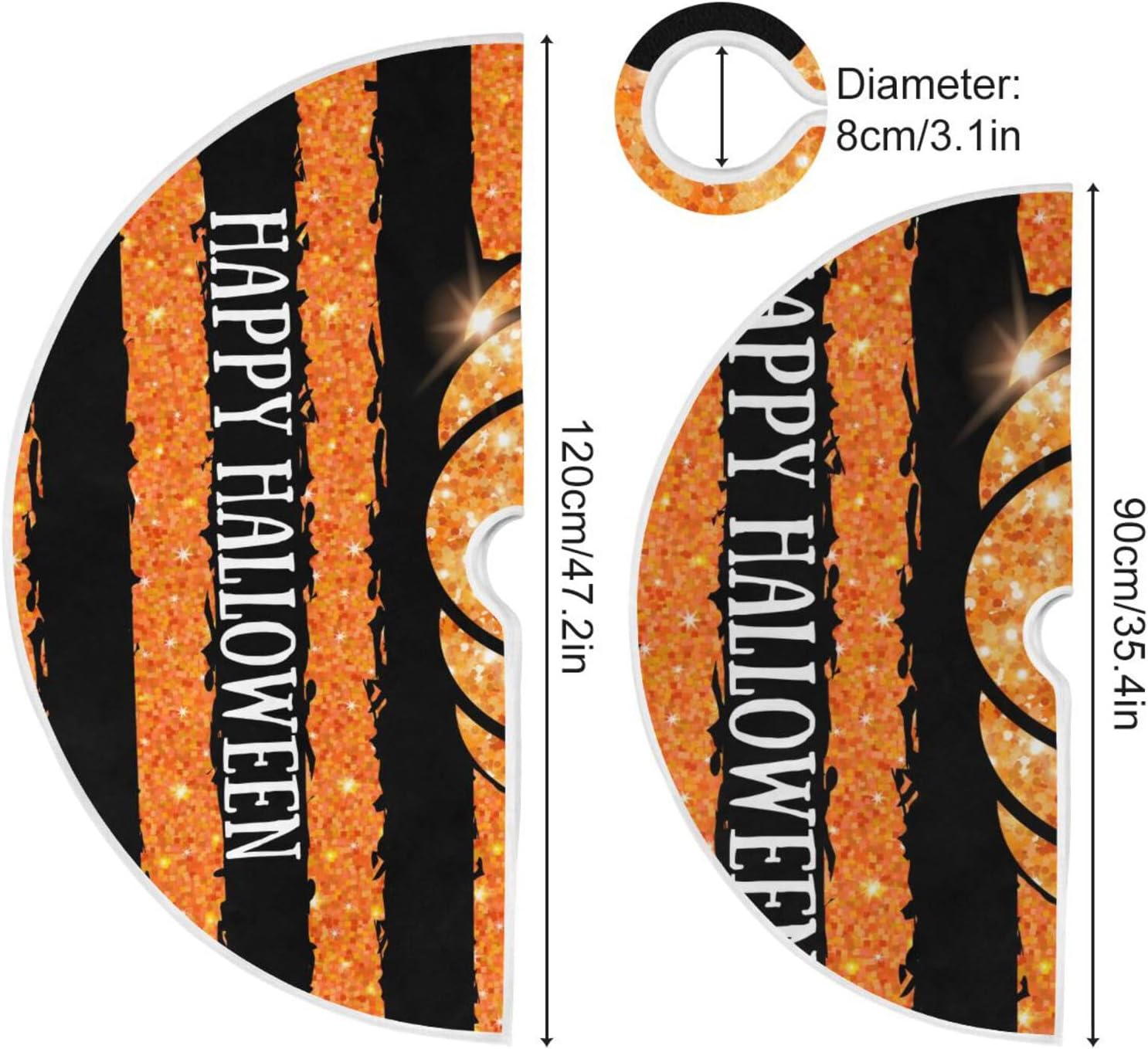 Glitter Pumpkin Striped Treeskirt, Christmas Decoration, 47.2 in Washable Tree Skirt, Fall Decor