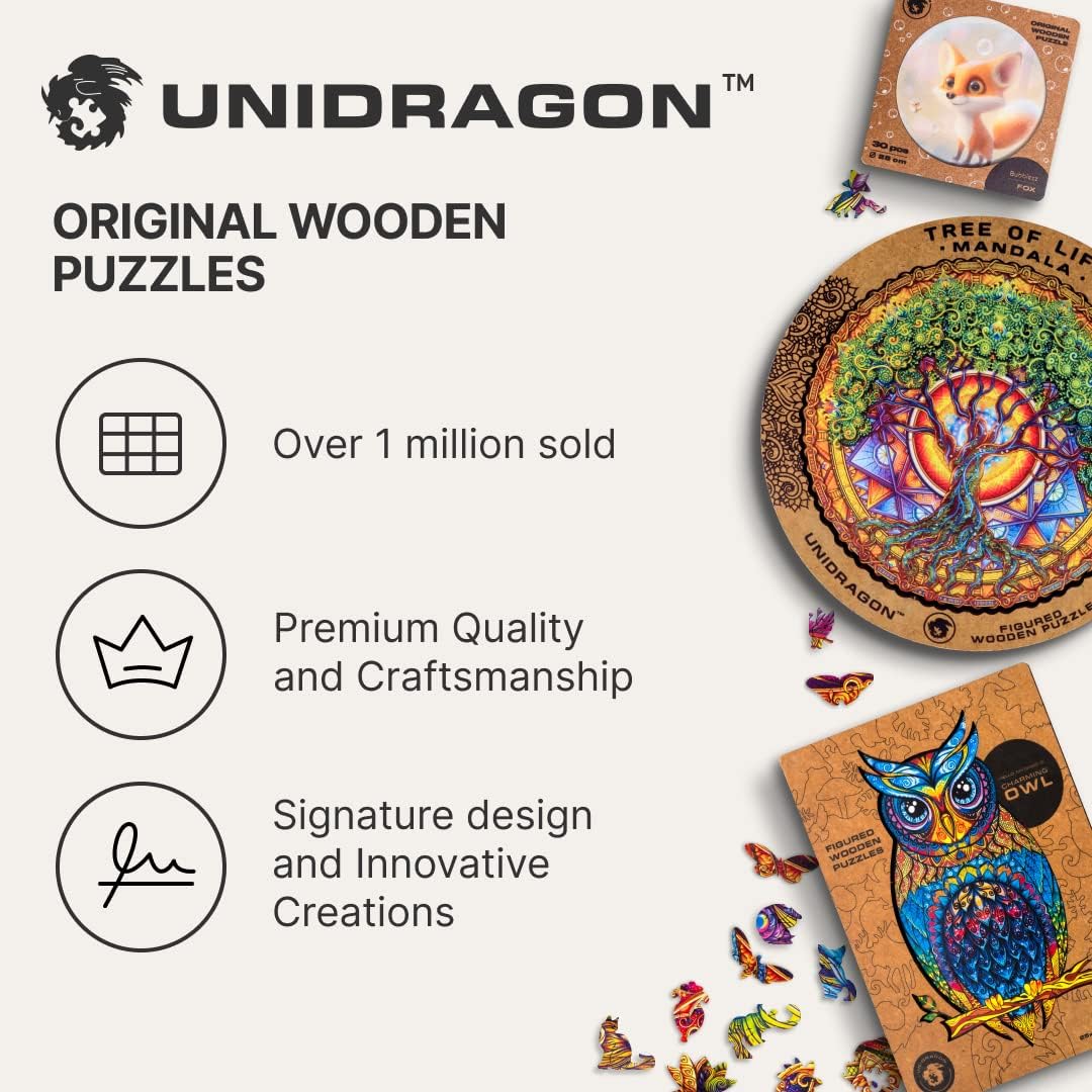 UNIDRAGON Rompecabezas de madera originales, templo de la naturaleza, 125 piezas, pequeño de 9 x 6.2 pulgadas, hermoso paquete de regalo, forma