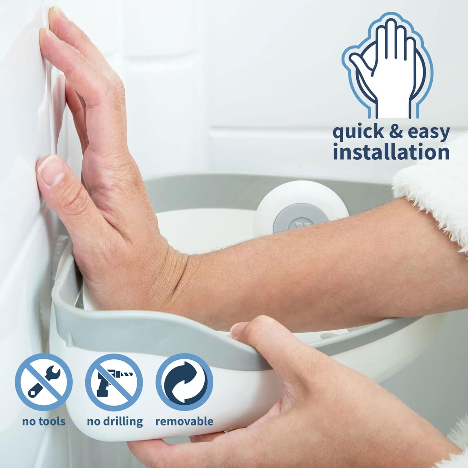 SlipX Solutions Cesta de ducha de esquina patentada, organizador de almacenamiento, ventosas de bloqueo de energía ajustables, 2 ganchos, soporta