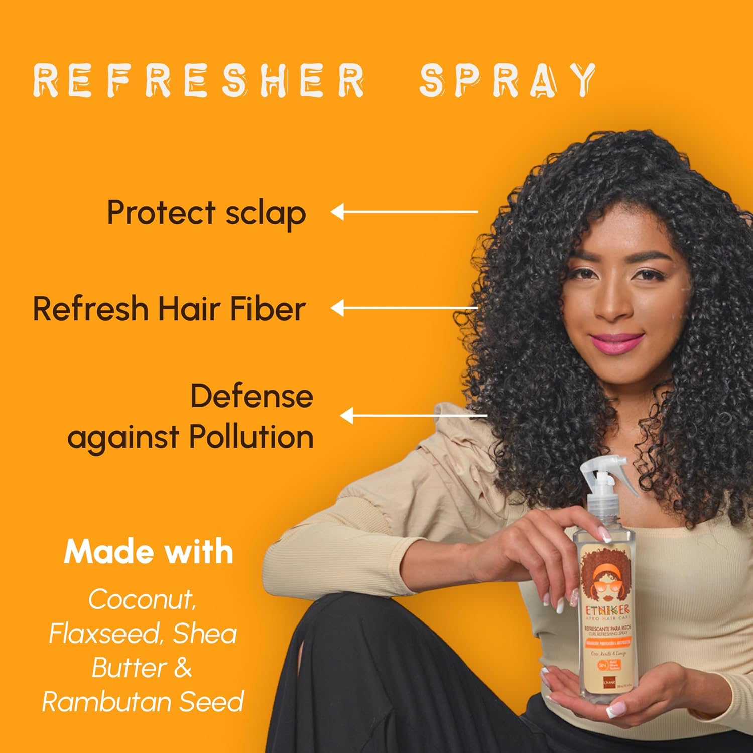 Etniker Kit para rizos gel de gelatina ETNIKER y spray refrescante de rizos  Nutrie, define y revive con coco, linaza y manteca de karité  Sin