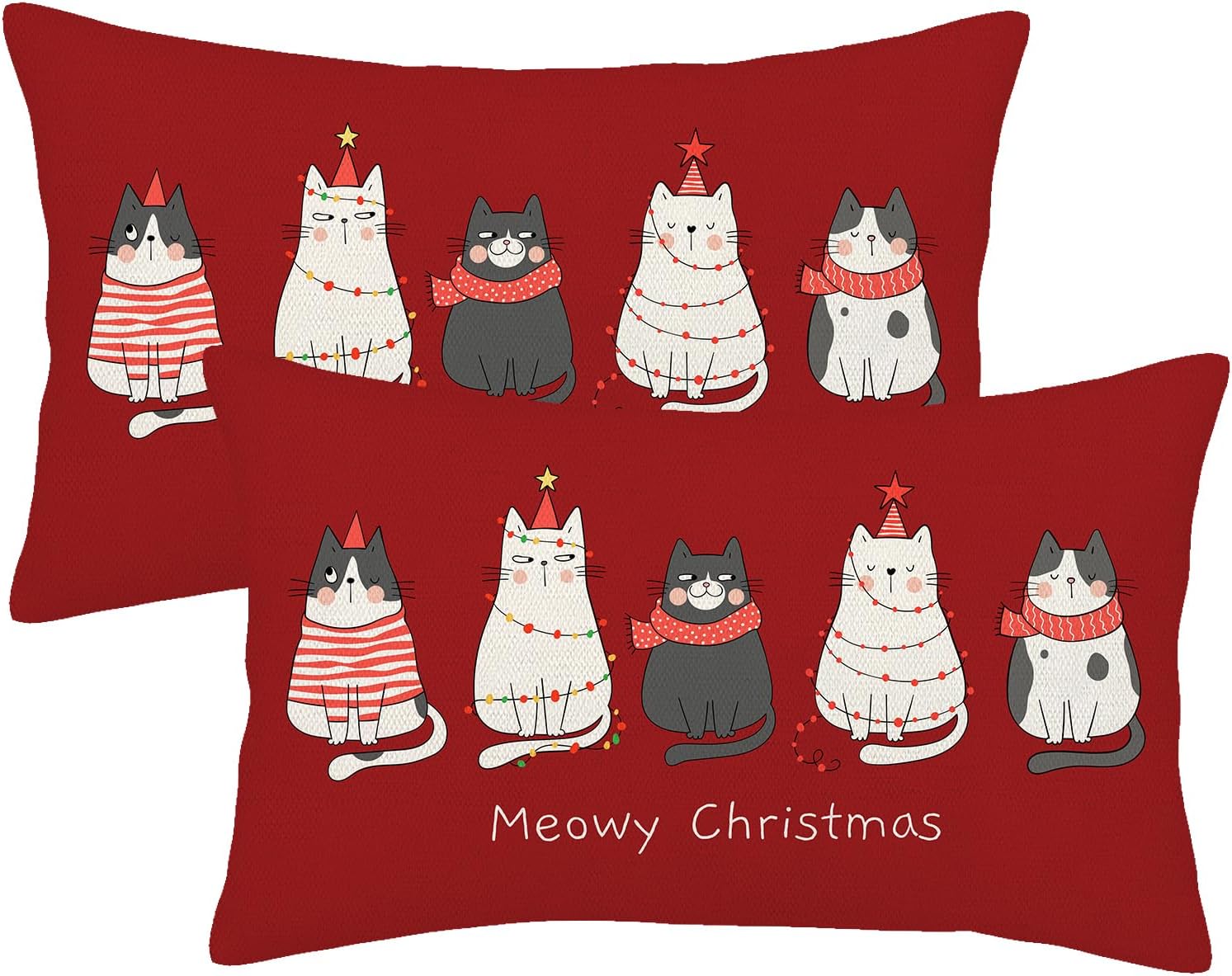 Juego de 2 fundas de almohada de Navidad de 12 x 20 pulgadas, lindas fundas decorativas de invierno de lino, color rojo, fundas de almohada de