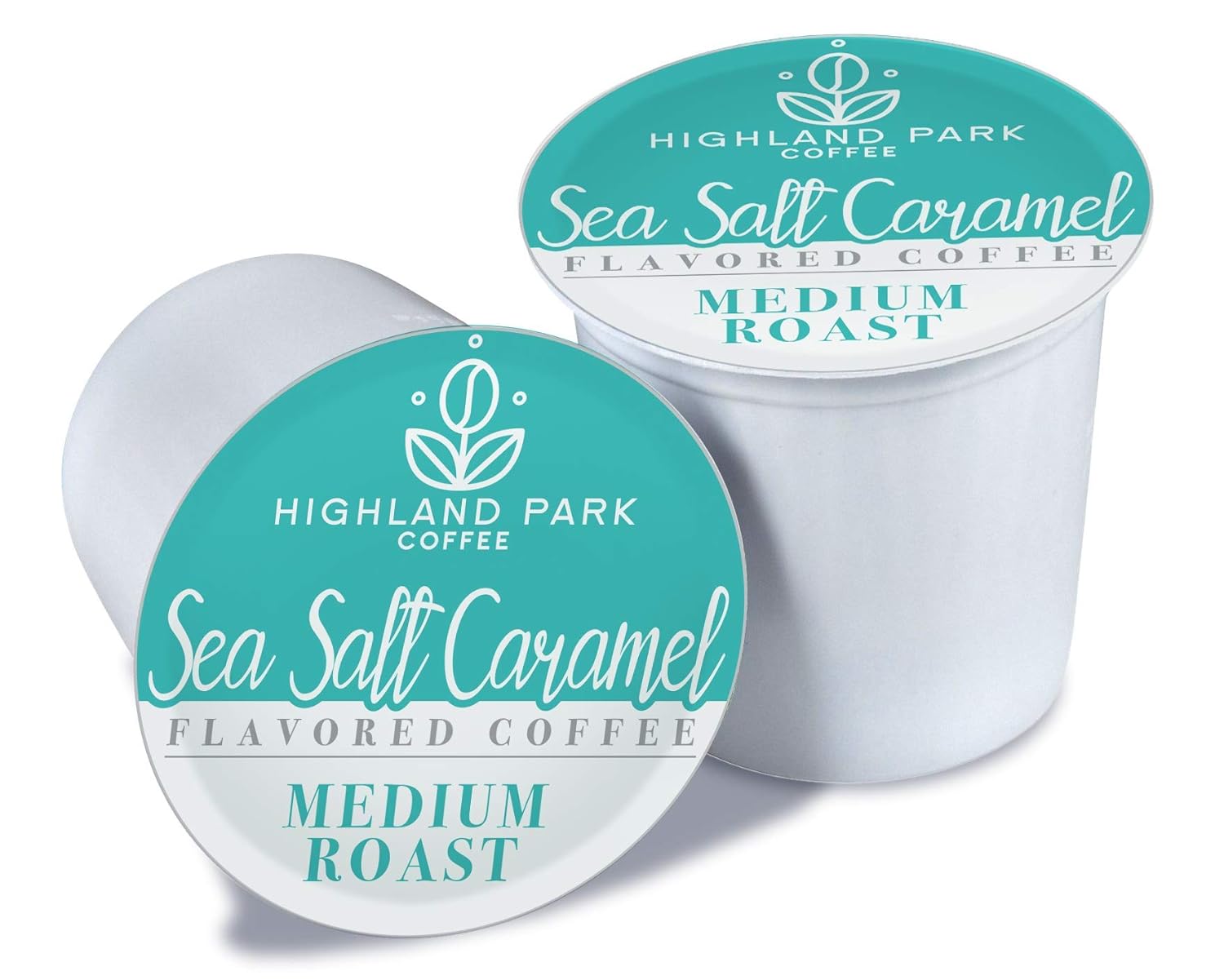Highland Park Coffee Cápsulas de café de una sola porción compatibles con cafeteras Keurig K Cup, caramelo de sal marina, 80 unidades