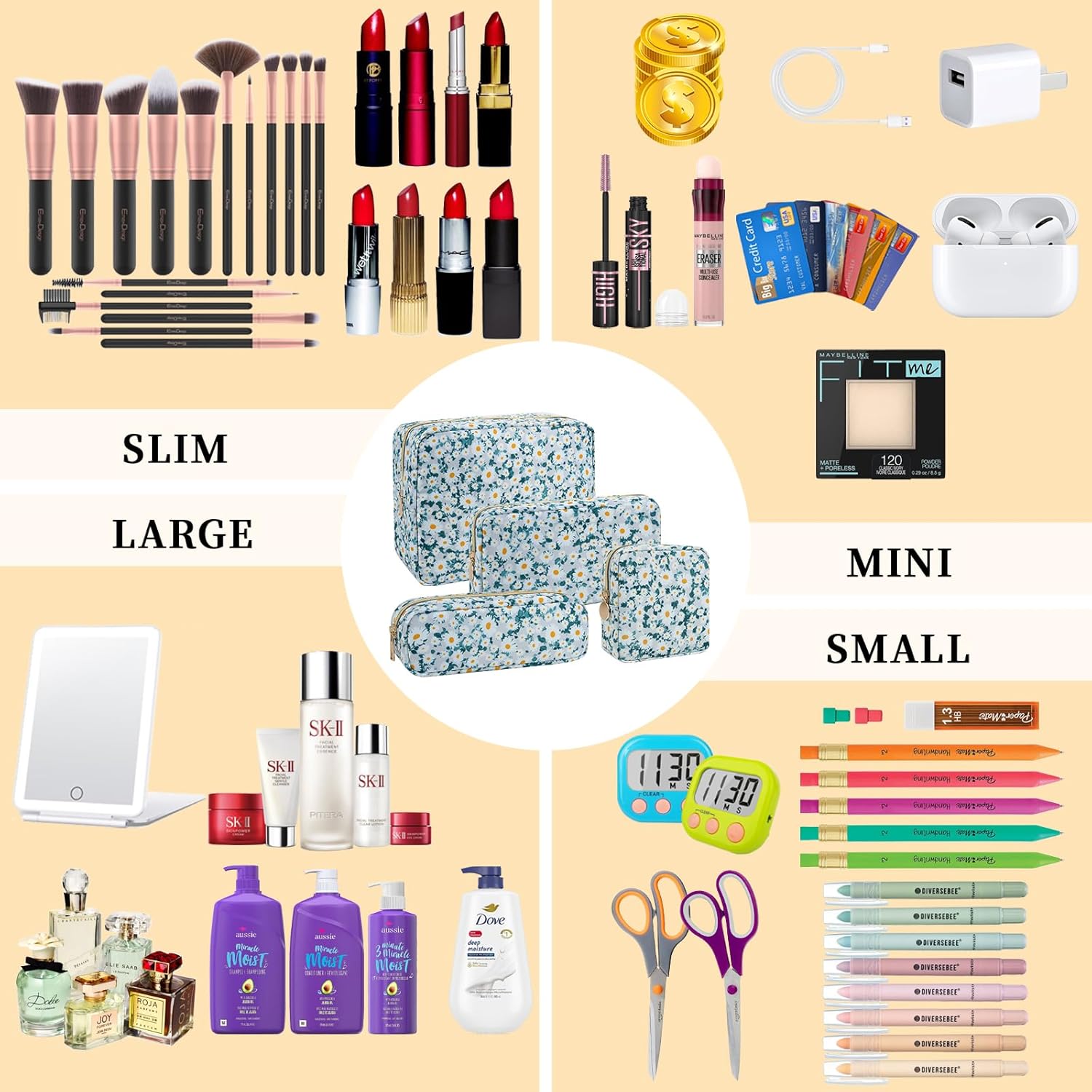 Nolon – Mini bolsa de maquillaje para mujeres y niñas, bonita bolsa de maquillaje preparada para cosméticos con cremallera, bolsa organizadora,