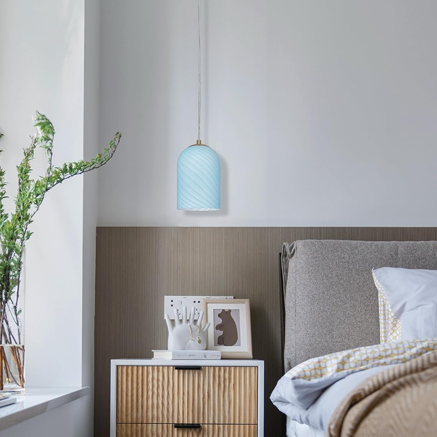 Lámparas colgantes, lámpara colgante enchufable para isla de cocina, luces colgantes de vidrio de arte a mano con acabado de latón para mesa de