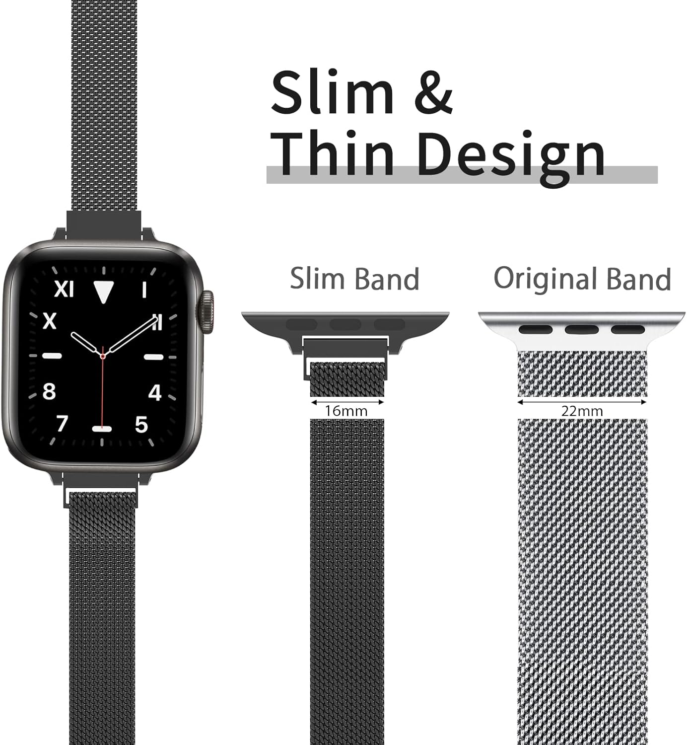 Correa de repuesto para Apple Watch Band de 1.49, 1.57, 1.65 y 1.73 pulgadas, acero inoxidable, cierre magnético, para mujer, para iWatch Series SE