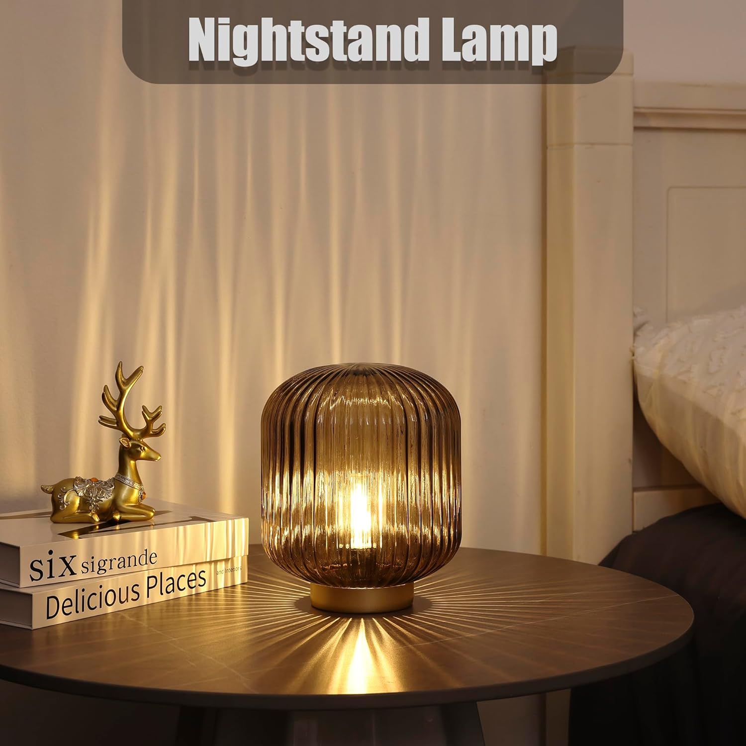 Lámpara a pilas, pequeña lámpara de mesa con bombilla LED, lámpara de cristal decorativa inalámbrica para dormitorio, sala de estar, pasillo, color