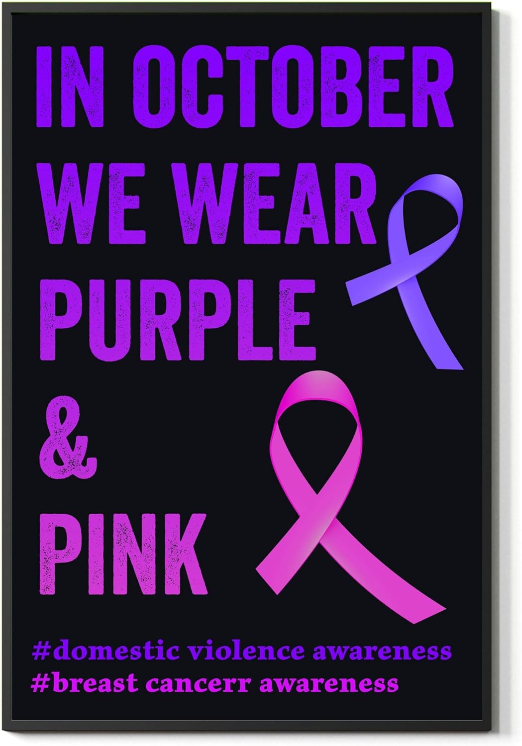 In October We Wear Purple and Pink Domestic Violence Art Print – Arte de pared para concientización sobre violencia doméstica, cinta morada,