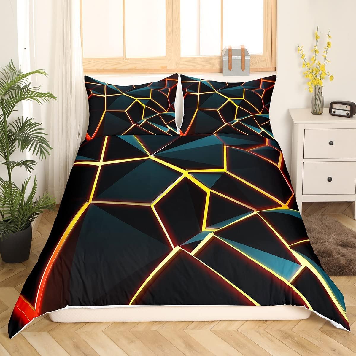 Juego de ropa de cama de nido de abeja amarillo estereoscópico de panal para niños y niñas, funda de edredón hexagonal y3k y3k colmena funda de