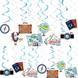 30 decoraciones de fiesta de espirales colgantes con temática de viaje, suministros de fiesta para fiesta de cumpleaños, fiesta de jubilación, 30 decoraciones de fiesta de espirales colgantes con temática de viaje, suministros de fiesta para fiesta de cumpleaños, fiesta de jubilación,