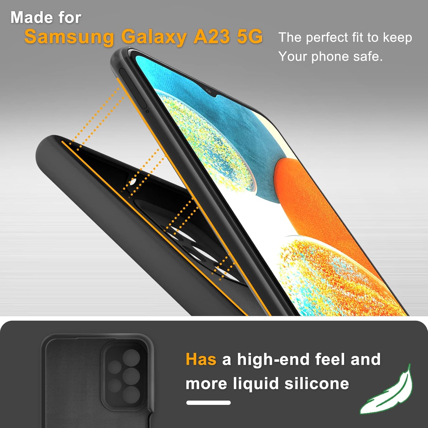 YENAPOON Funda para Samsung Galaxy A23 5G4G y 2 protectores de pantalla de vidrio templado, funda protectora delgada de silicona líquida a prueba de