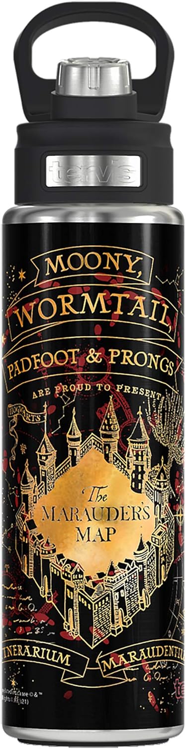 Tervis Harry Potter – Vaso aislado de triple pared con diseño de mapa de los Marauders negro, mantiene las bebidas frías, botella de boca ancha de