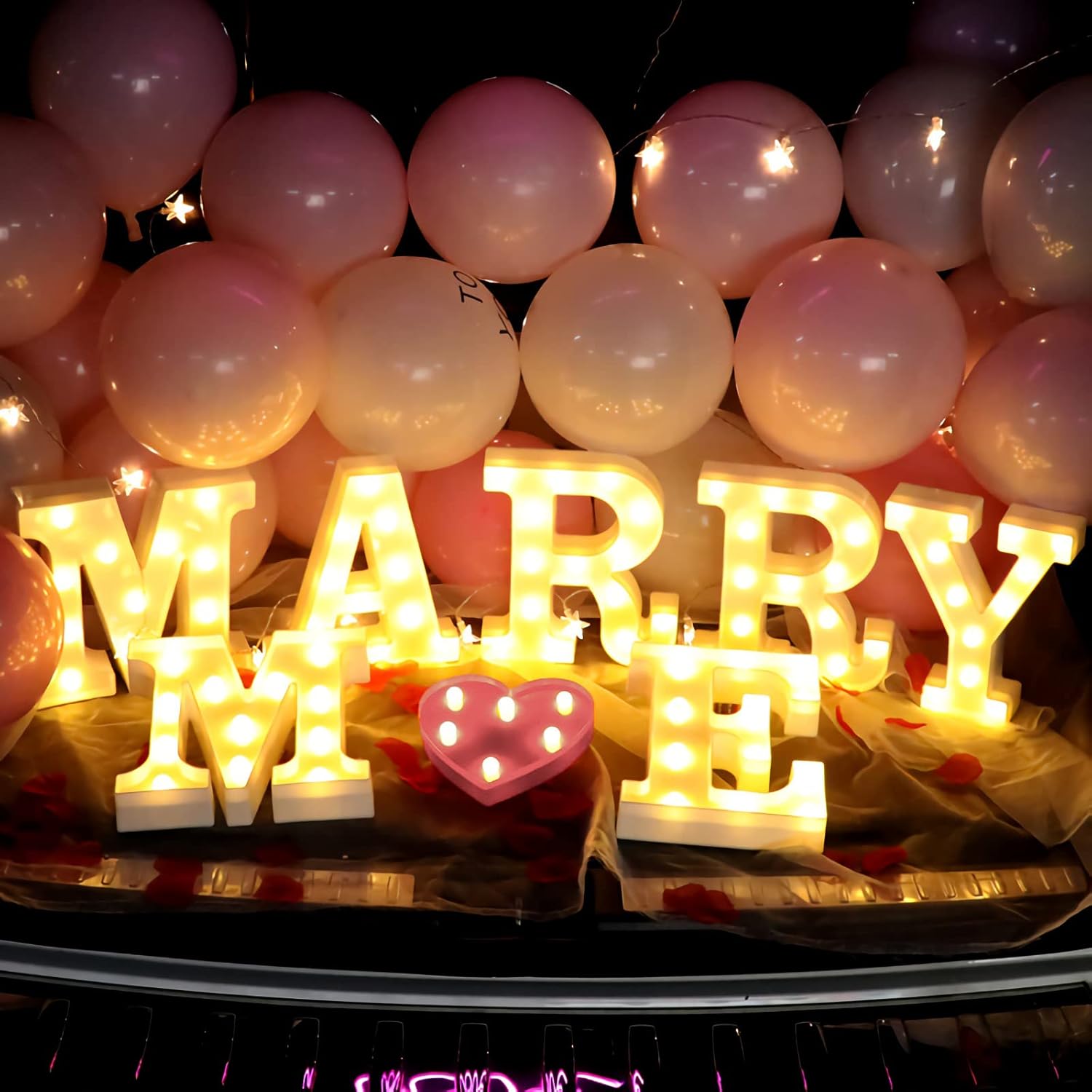 Letras iluminadas de marquesina  Letrero de luz LED para decoración de propuesta, compromiso, boda, cumpleaños, hogar, mesa, decoración de corazón