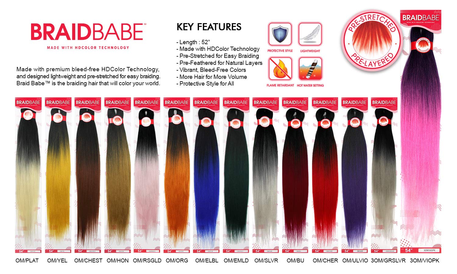 Outre – Trenzas de pelo sintético preestiradas Babe de 54 pulgadas (paquete de 5, OMHON)