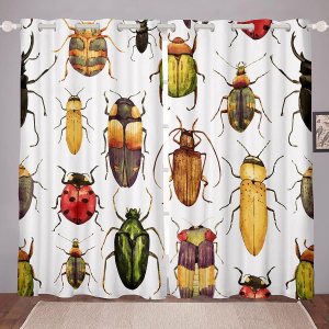Cortinas de escarabajo para niñas, niños, decoración de escarabajos coloridos, cortinas de ventana para dormitorio, sala de estar, tratamientos de Cortinas de escarabajo para niñas, niños, decoración de escarabajos coloridos, cortinas de ventana para dormitorio, sala de estar, tratamientos de