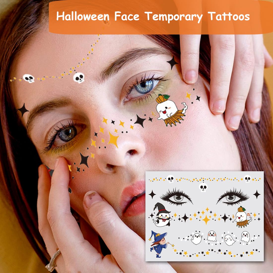 CHARLENT Tatuajes temporales de Halloween para niños, tatuajes faciales de Halloween para niños y niñas, suministros de fiesta de Halloween, bolsas