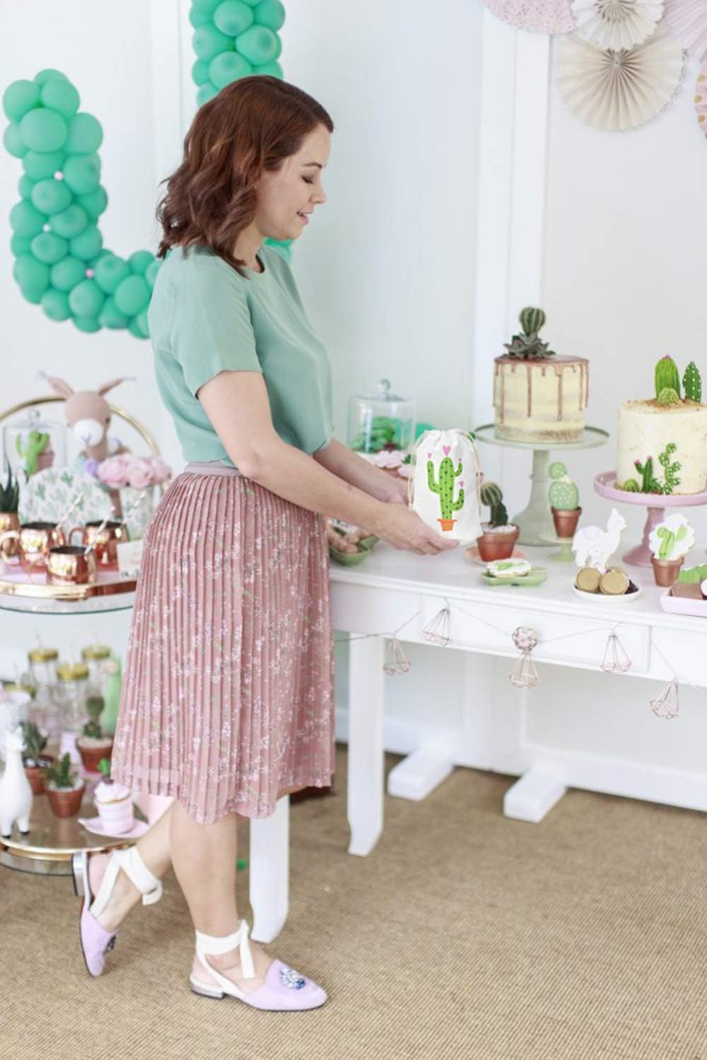 Kreatwow Bolsas de regalo de fiesta de cactus con cordón para fiesta de cumpleaños, baby shower, despedida de soltera, boda, paquete de 12 unidades