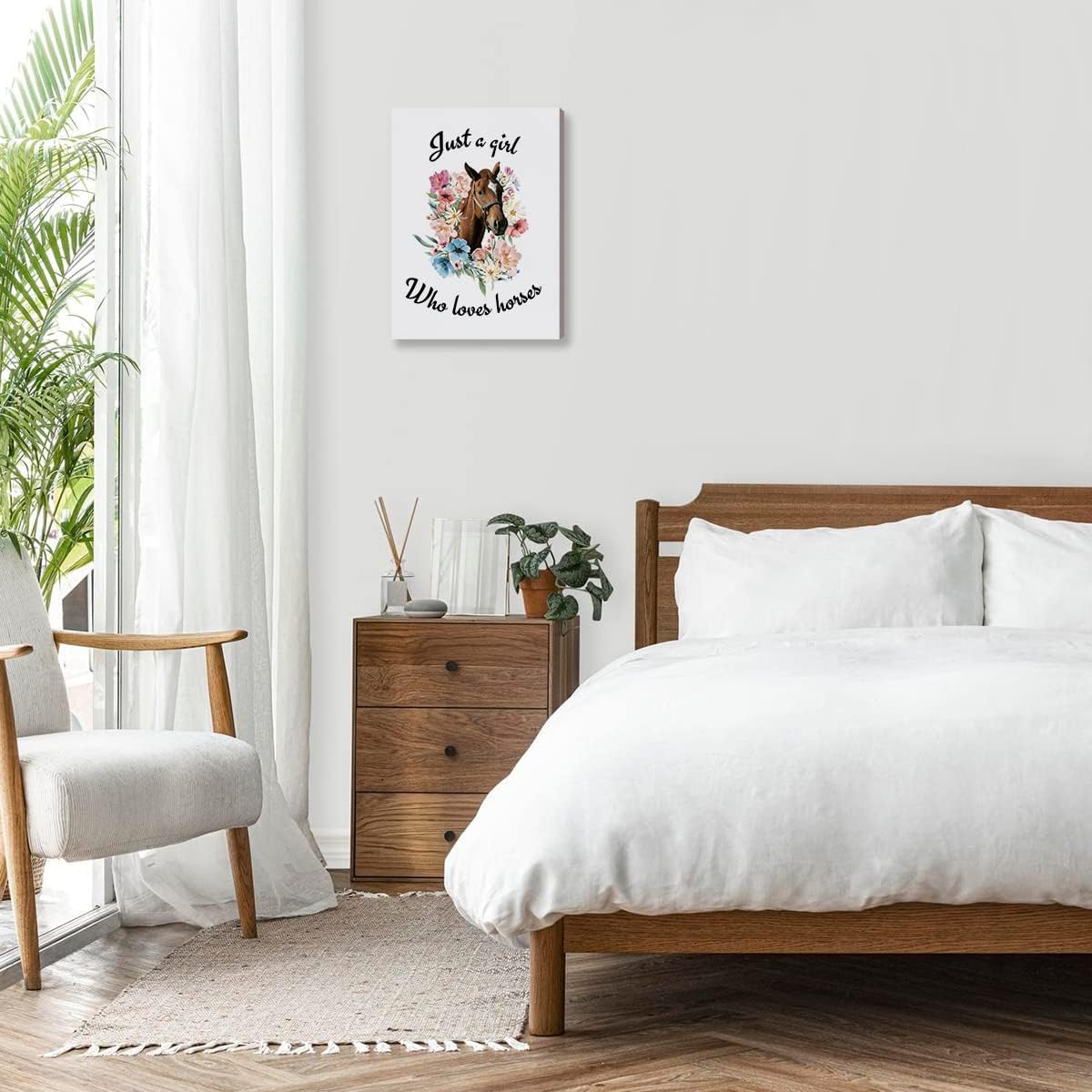 Just A Girl Who Loves Horses – Lienzo decorativo para pared, decoración artística temática de caballos, para oficina, hogar, baño, dormitorio de