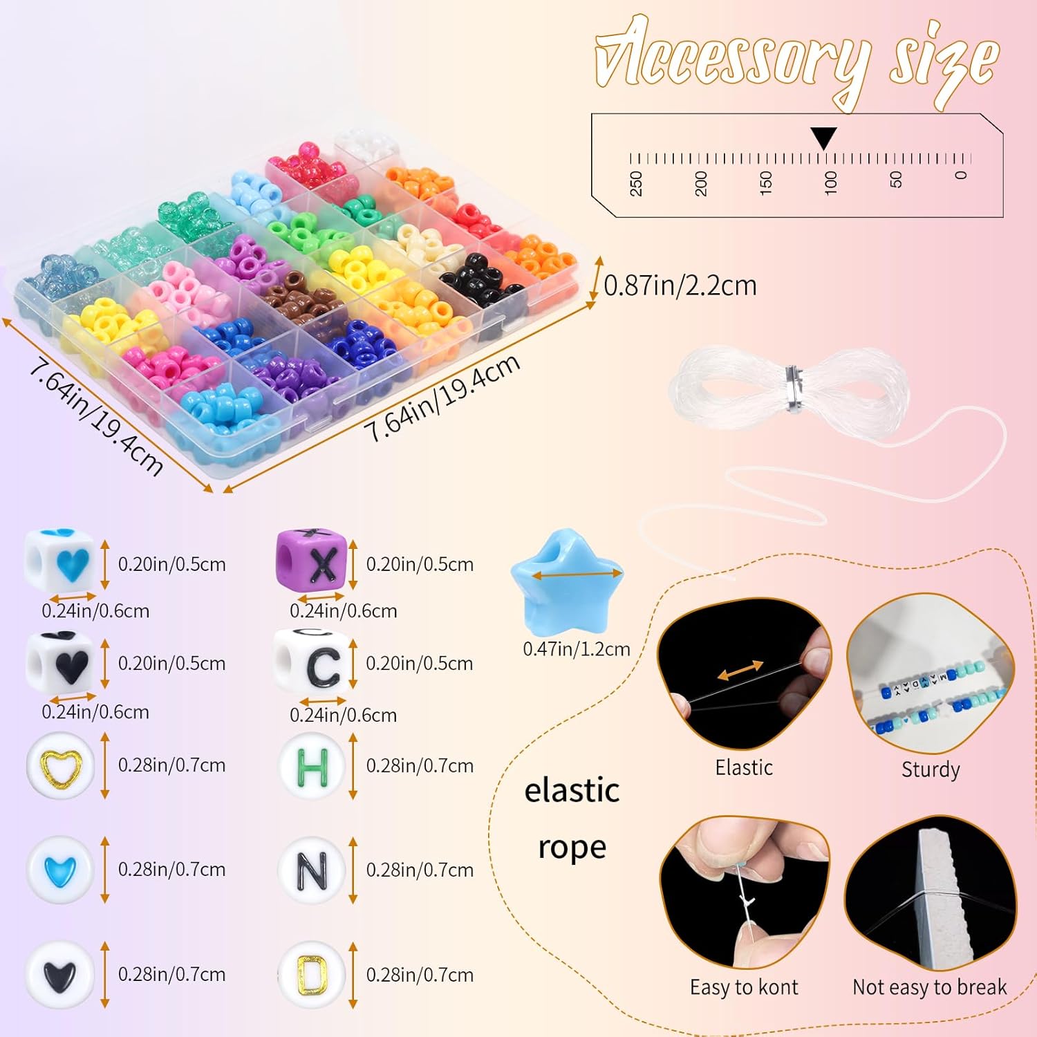 BIBOKLTIY Kit de fabricación de pulseras de cuentas de poni, 108 colores para pulseras de amistad, 3600 cuentas Kandi con cuentas de letras y